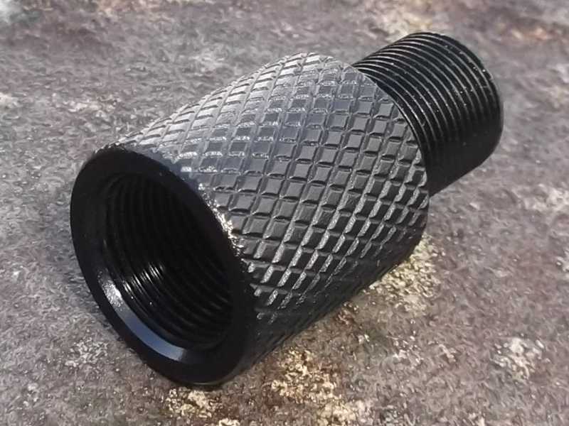 Black Anodised Alloy M14x1 Left Hand Thread To 1/2x28 TPI Threaded Muzzle Adapter