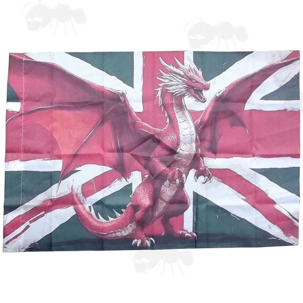 Union and Fierce Upright Red Dragon Flag Combination, with Green Valley Background Colour