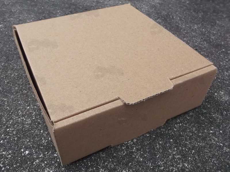 Assembled Brown Cardboard 5 Inch Square Pizza / Side Order Box with Integral Lid