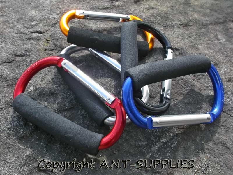 Assorted Colour Large Carabiner Carrying Handles with Foam Padding