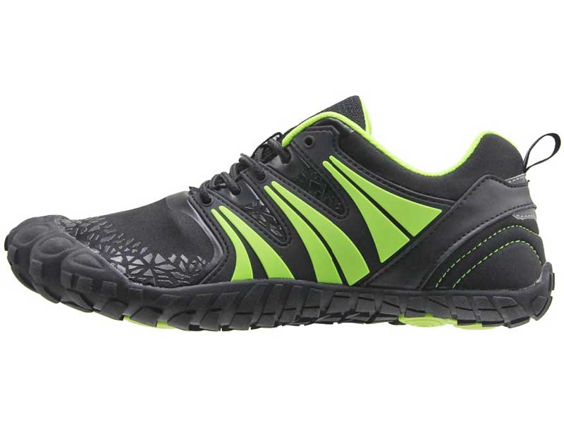 Side View of The Black and Green Minimalist Barefoot Style Shoe