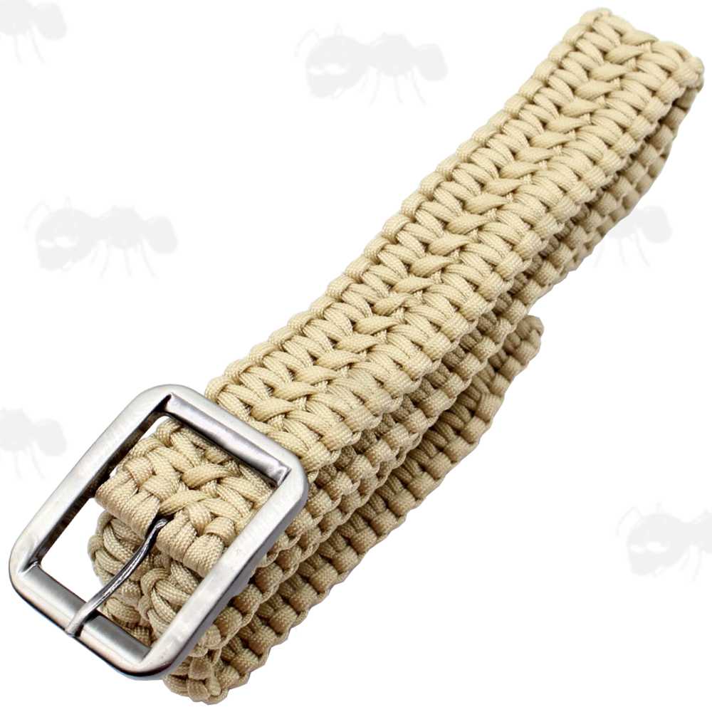 Beige Paracord Trouser Belt with Large Metal Buckle