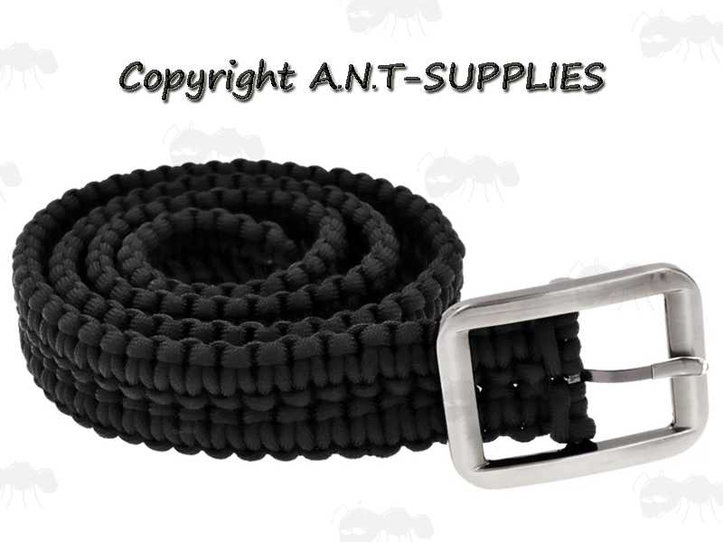 Black Paracord Trouser Belt with Large Metal Buckle