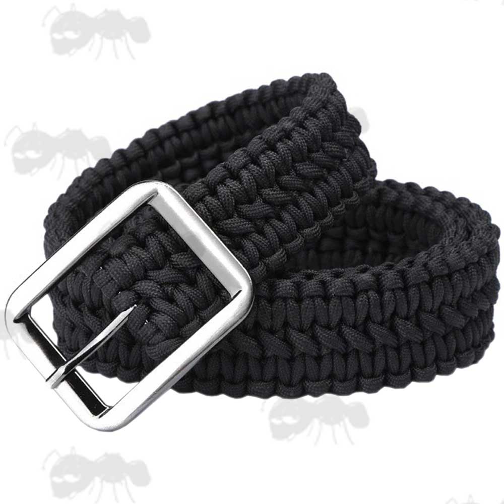 Black Paracord Trouser Belt with Large Metal Buckle