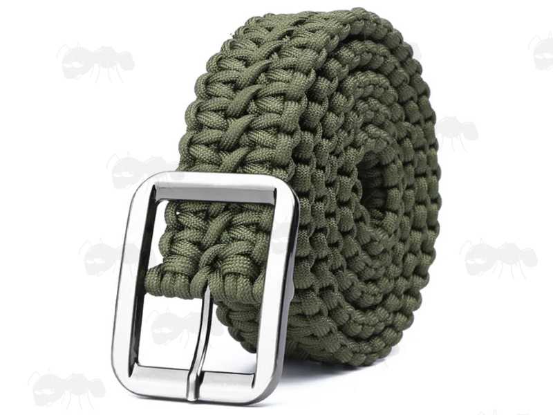 Green Paracord Trouser Belt with Large Metal Buckle