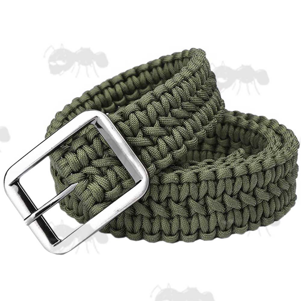 Green Paracord Trouser Belt with Large Metal Buckle