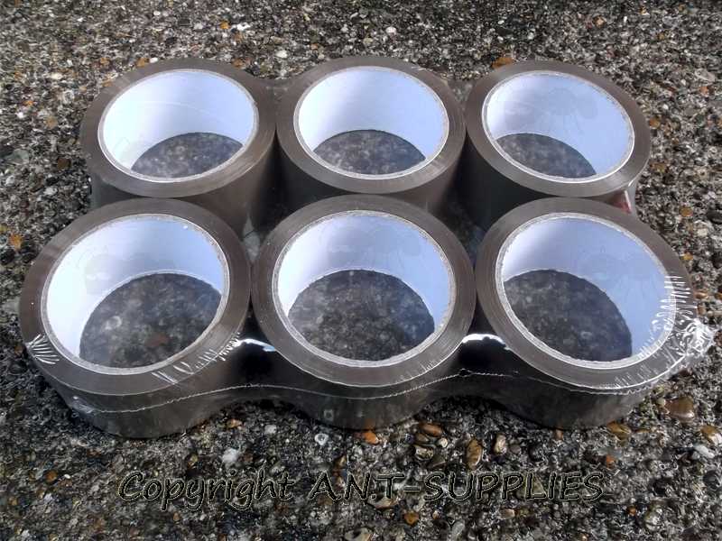 Six 66 Metre Rolls of 48mm Wide Buff Sticky Tape in Packaging