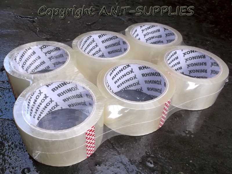 Six 66 Metre Rolls of 48mm Wide Clear Sticky Tape in Packaging