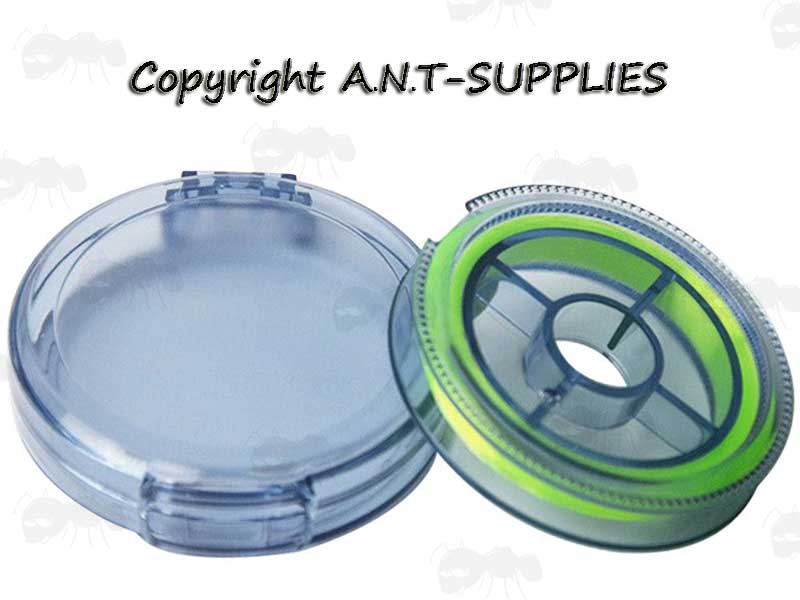 30 Metre Roll of Fluorescent Green Coloured Nylon Tripwire in Clear Plastic Case for Perimeter Alarm Mines