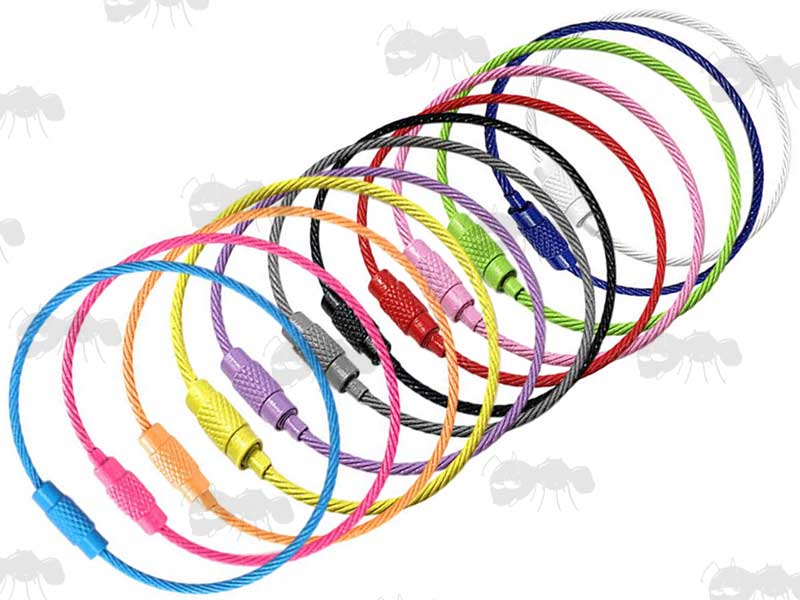 Set Of Twelve Coloured Set 6 inch Long Stainless Steel Keychain Cables