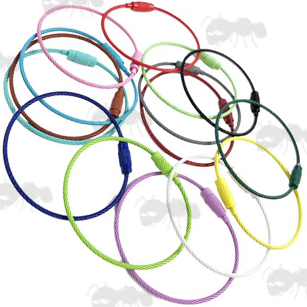 Set Of Twelve Coloured Set 6 inch Long Stainless Steel Keychain Cables