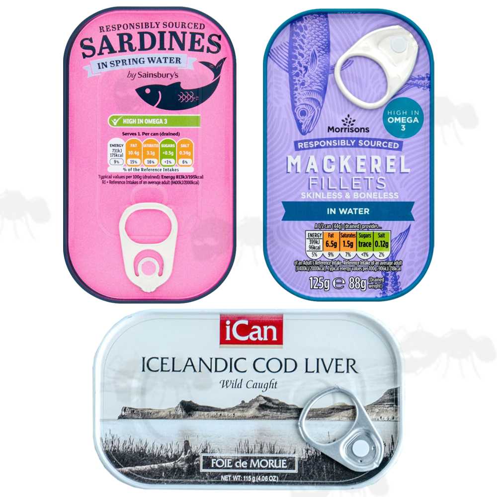 Three Ring Pull Rectangular Tins of Sardines, Mackerels and Cod Liver