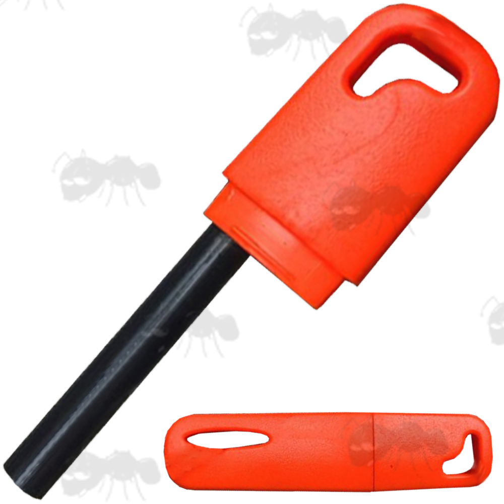 Compact Bright Orange Plastic Encapsulated Fire Flint and Steel Striker