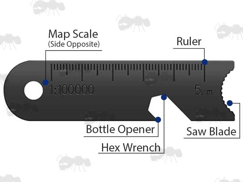 Long Black Fire Flint Striker Multi-Tools With Map Scale, Ruler, Bottle Opener, Hex Wrench and Scraper