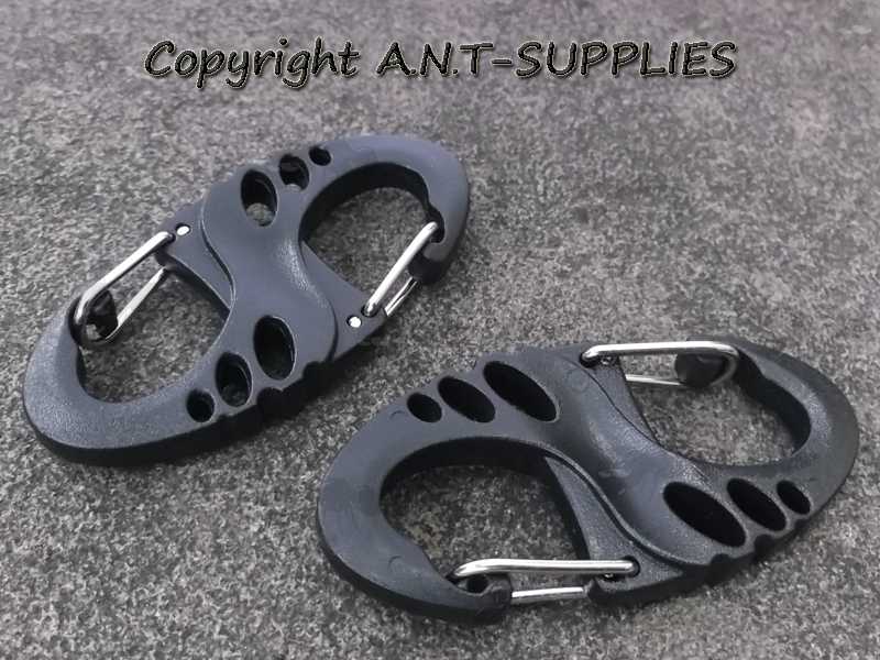 Pair of Black Plastic S Shaped Carabiner Accessory Clips