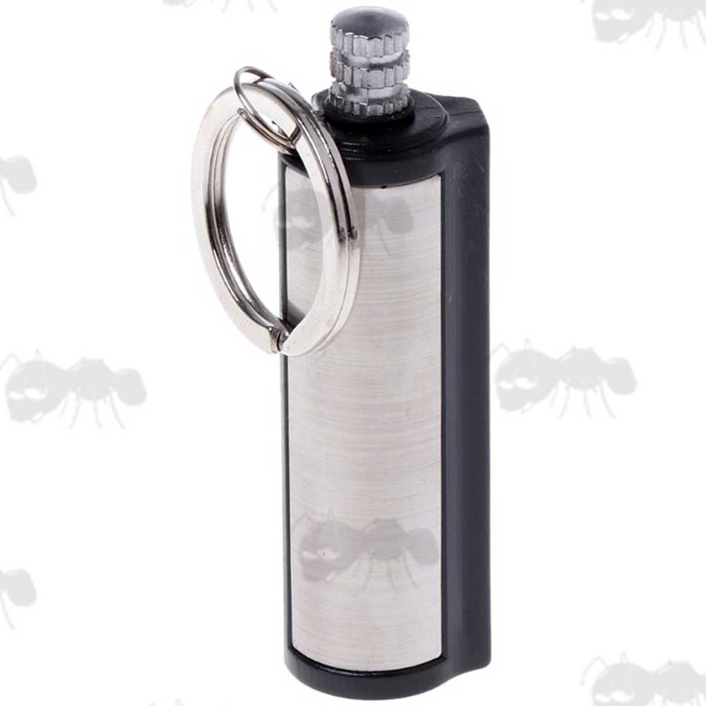 Silver Case Cylindrical Container with Permanent Lighter Match