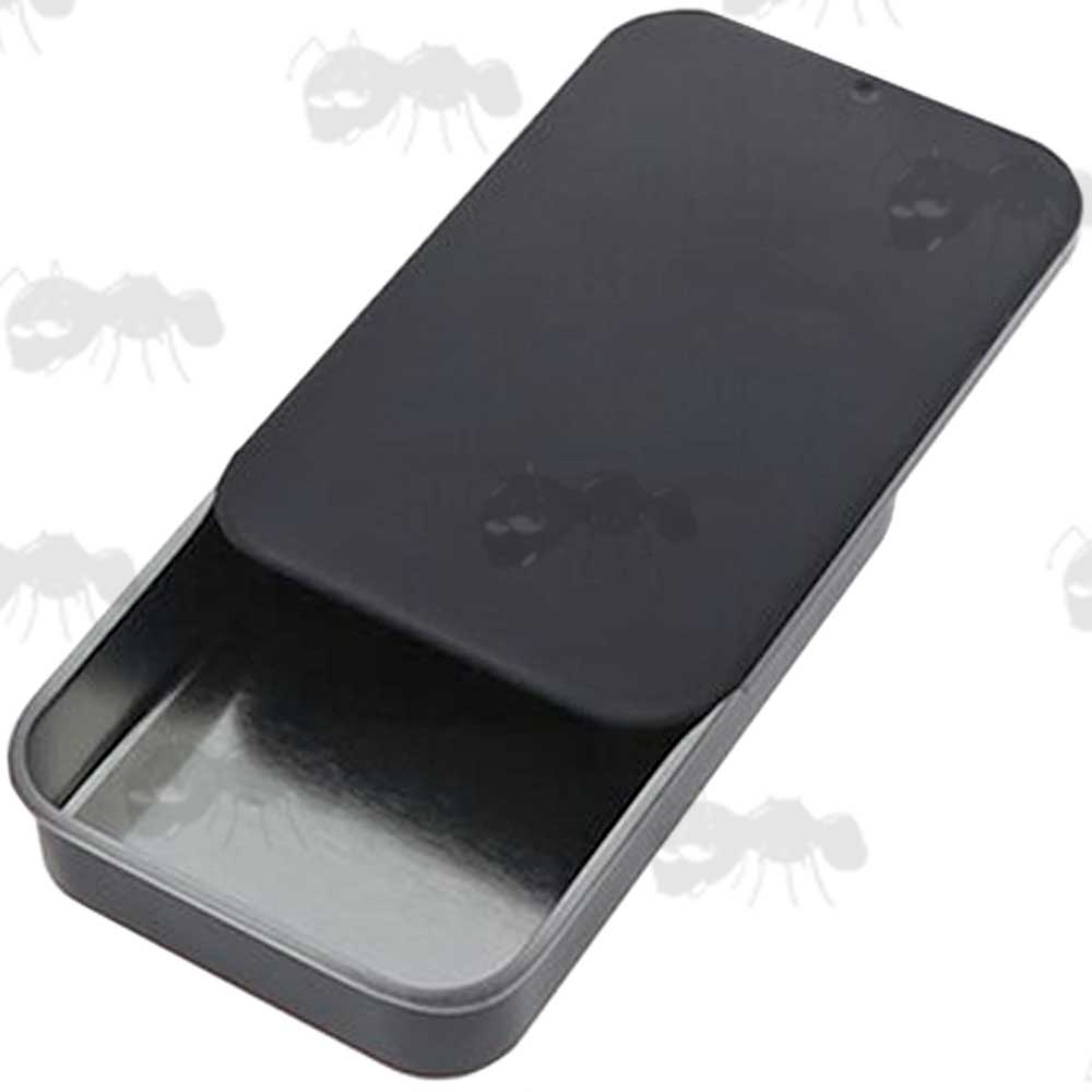 Small Black Coloured Survival Tin with Sliding Lid