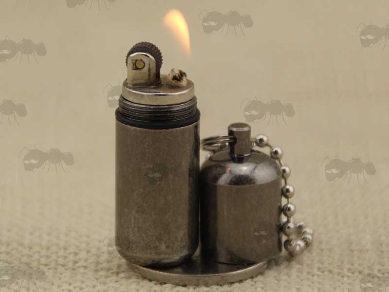 Antique Finished Peanut Oil Lighter with Flat Base and Ball Linked Chain