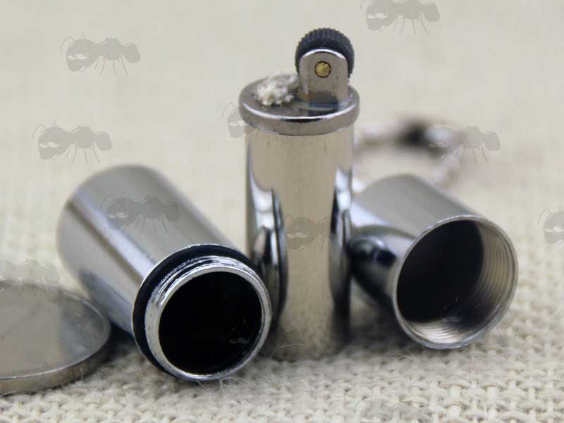 Chrome Finished Peanut Oil Lighter with Flat Base and Ball Linked Chain