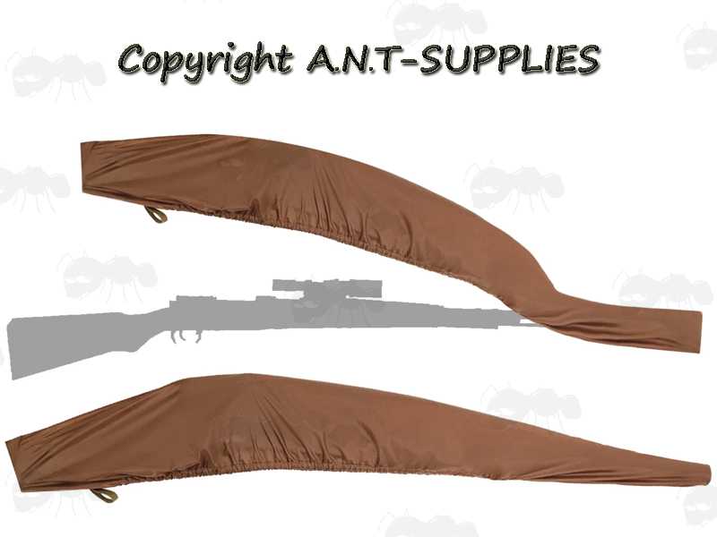 Brown Coloured Waterproof Quick Fitting Gun Cover with Elasticated Rim for Gun with Silencer