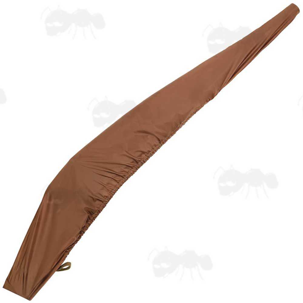 Brown Coloured Waterproof Quick Fitting Gun Cover with Elasticated Rim for Gun with Silencer, Scope and Bipod Fitted