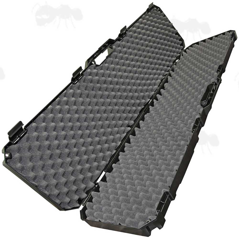 Open View of Two MTM CASE-GARD Model RC51 Hard Plastic Double Rifle with Scopes or Shotgun Carry Cases with Egg Foam Padding