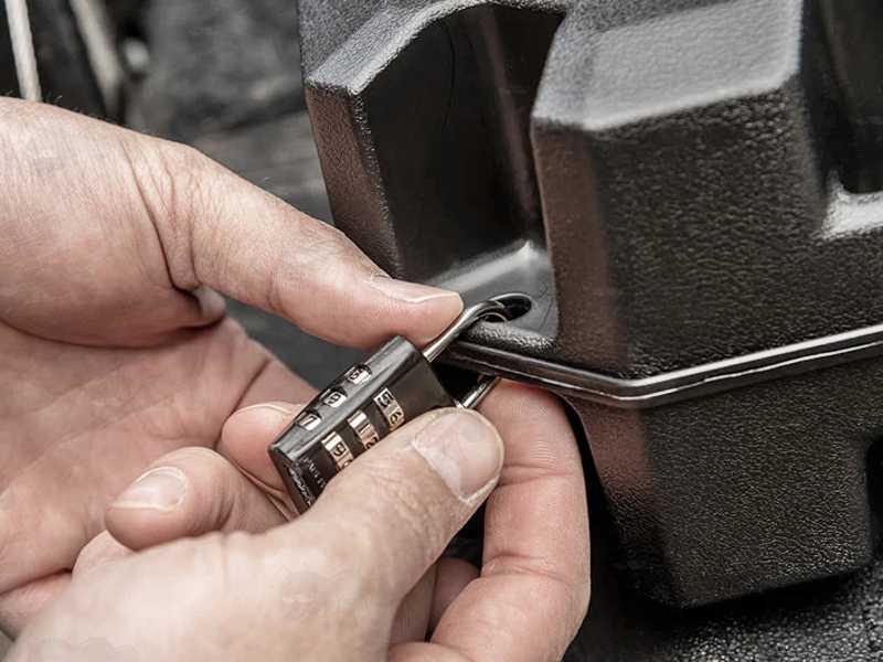 Close-Up View of Fitting a Padlock to The MTM CASE-GARD Model RC51 Hard Plastic Rifle with Scope or Shotgun Carry Case