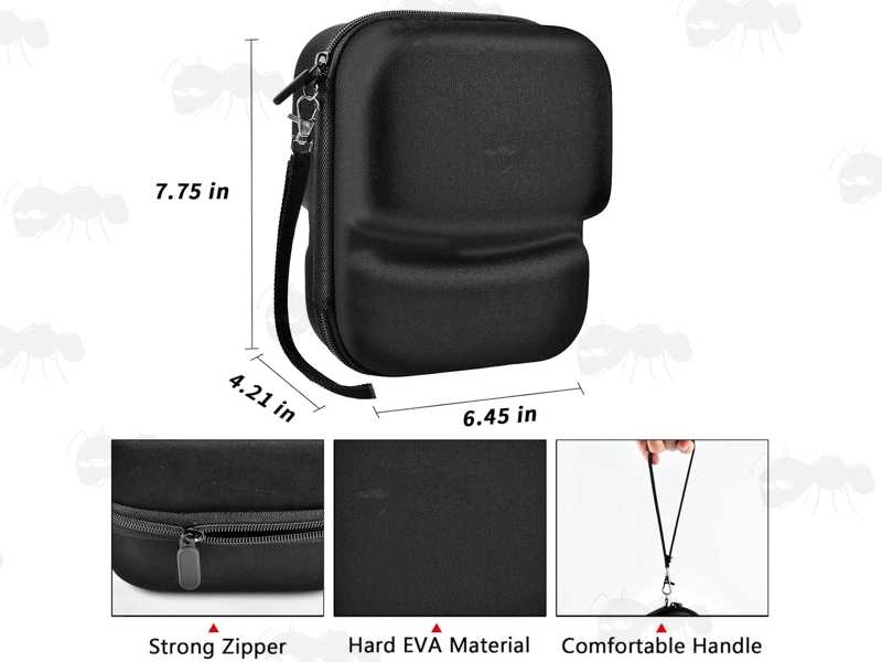 Dimensions and Features of The Black Soft Canvas Combination Storage Case for Ear Defenders and Shooting Glasses