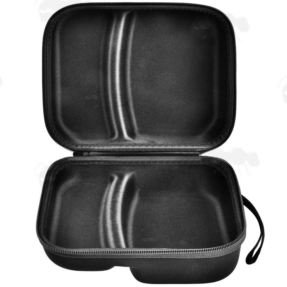 Open View of The Black Soft Canvas Combination Storage Case for Ear Defenders and Shooting Glasses