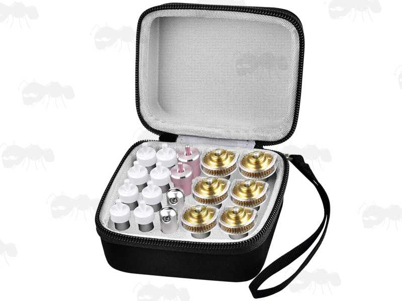 Open and Closed View of The Small Foam Padding Black Soft Canvas Storage Case, Shown Filled with Cutter Tools