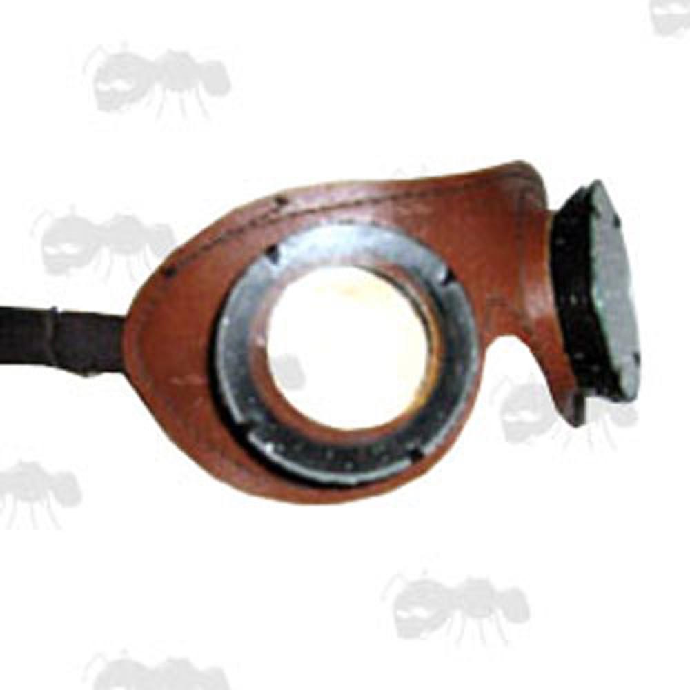 Russian Military Surplus Light Brown Leather Goggles with Round Glass Lenses