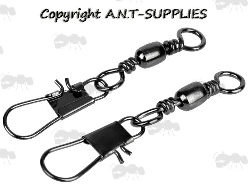 Two Black Fishing Barrel Swivels with Interlock Clips