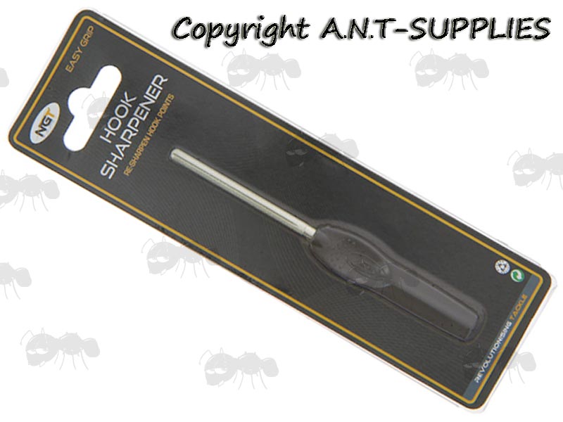 Fishing Hook Sharpening Rod Tool with Black Handle in Packaging