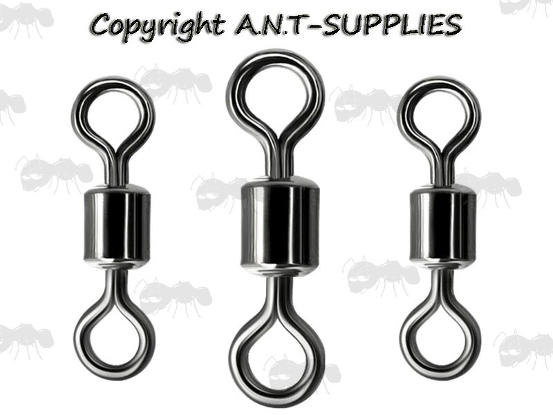 Three Black Fishing Rolling Swivels Round Eye