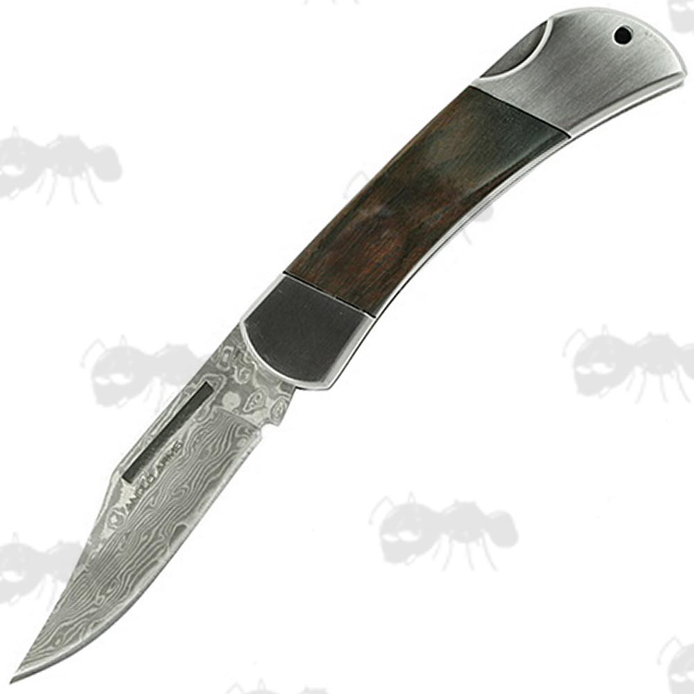 Classic Damascus Steel Folding Knife Lock Back Anglo Arms