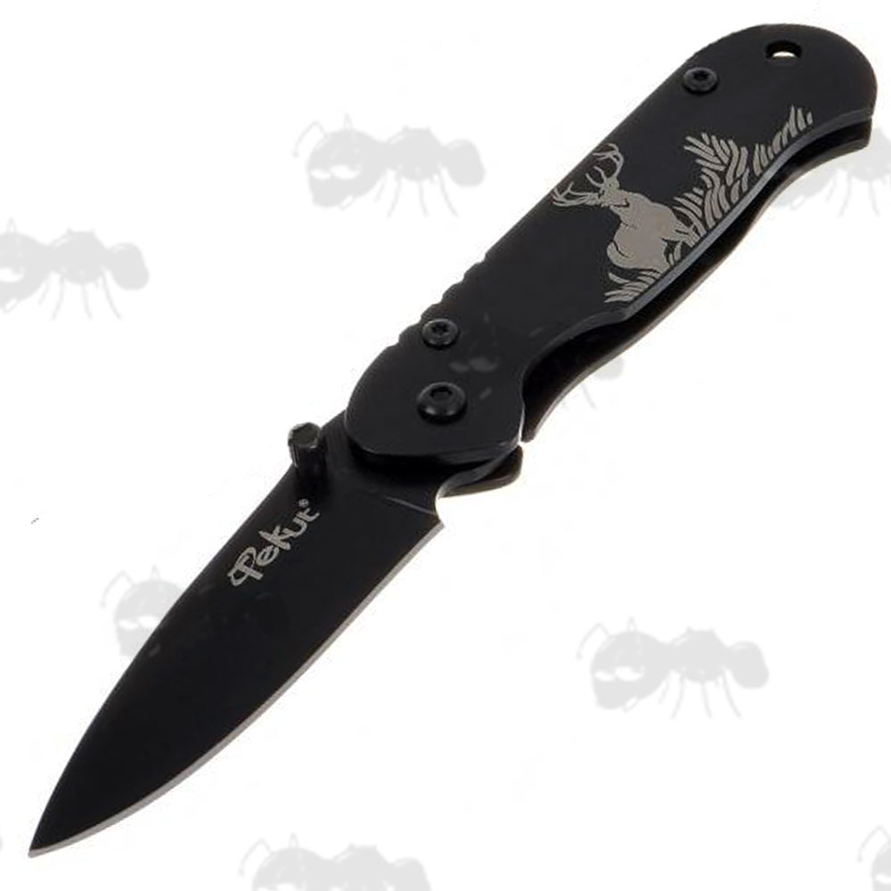 Black Tekut Chopper Knife UK Lock Blade Knives Reindeer Motif