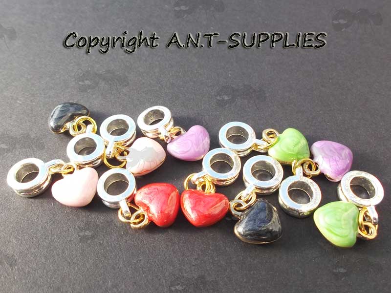 Set of Ten Assorted Colour Heart Shaped Charms For Charm Bracelets