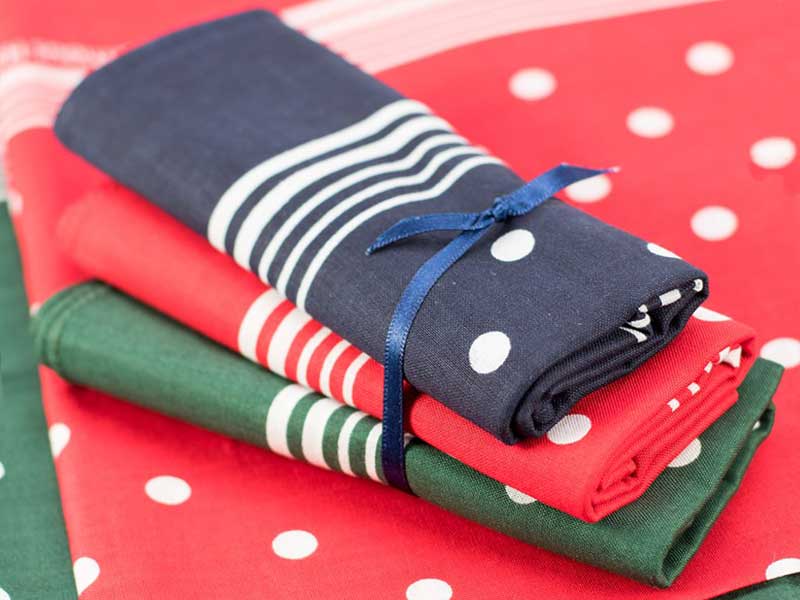 Three White Spotted Enormous Handkerchiefs In Blue, Green and Red