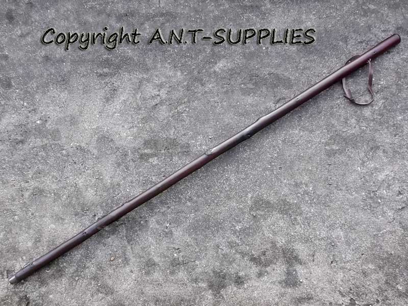Lacquered Chestnut Hiking Staff with Plain Metal Ferrule and Brown Leather Wrist Strap