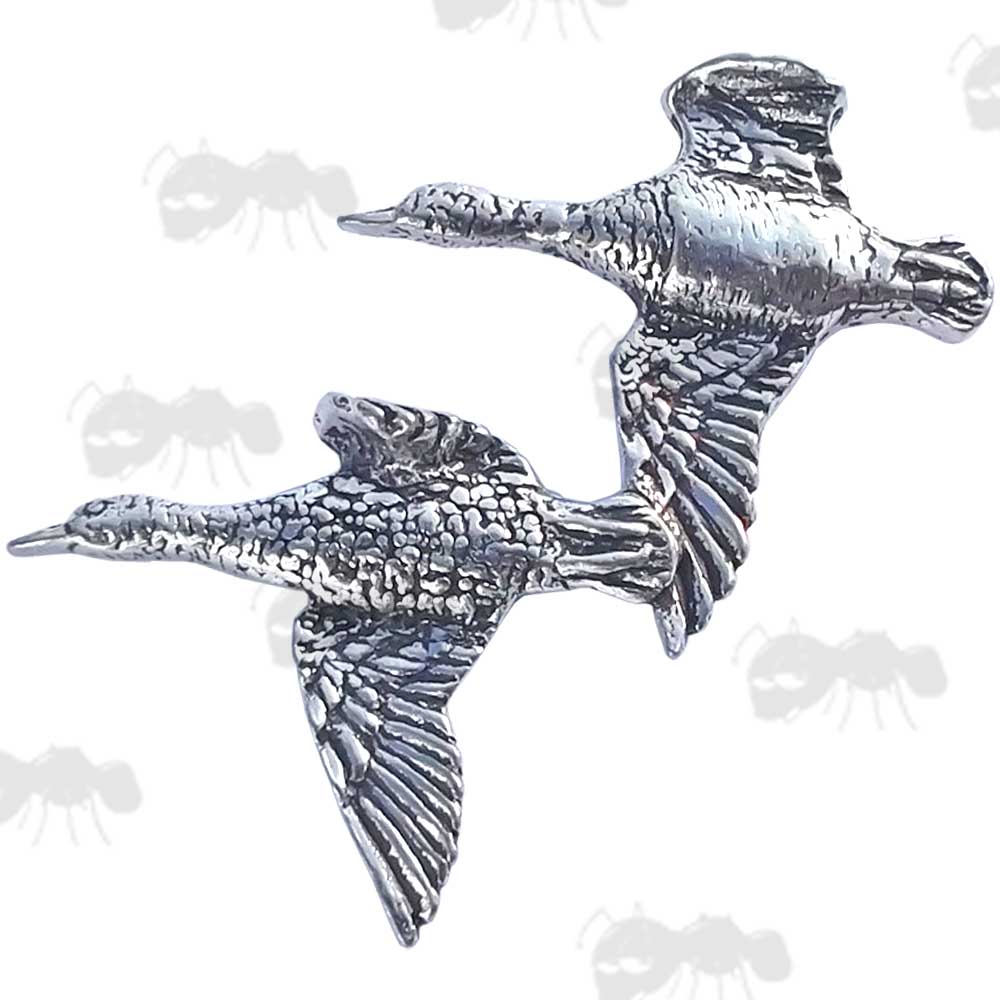 Pair Of Ducks Flying Left Pewter Pin Badge