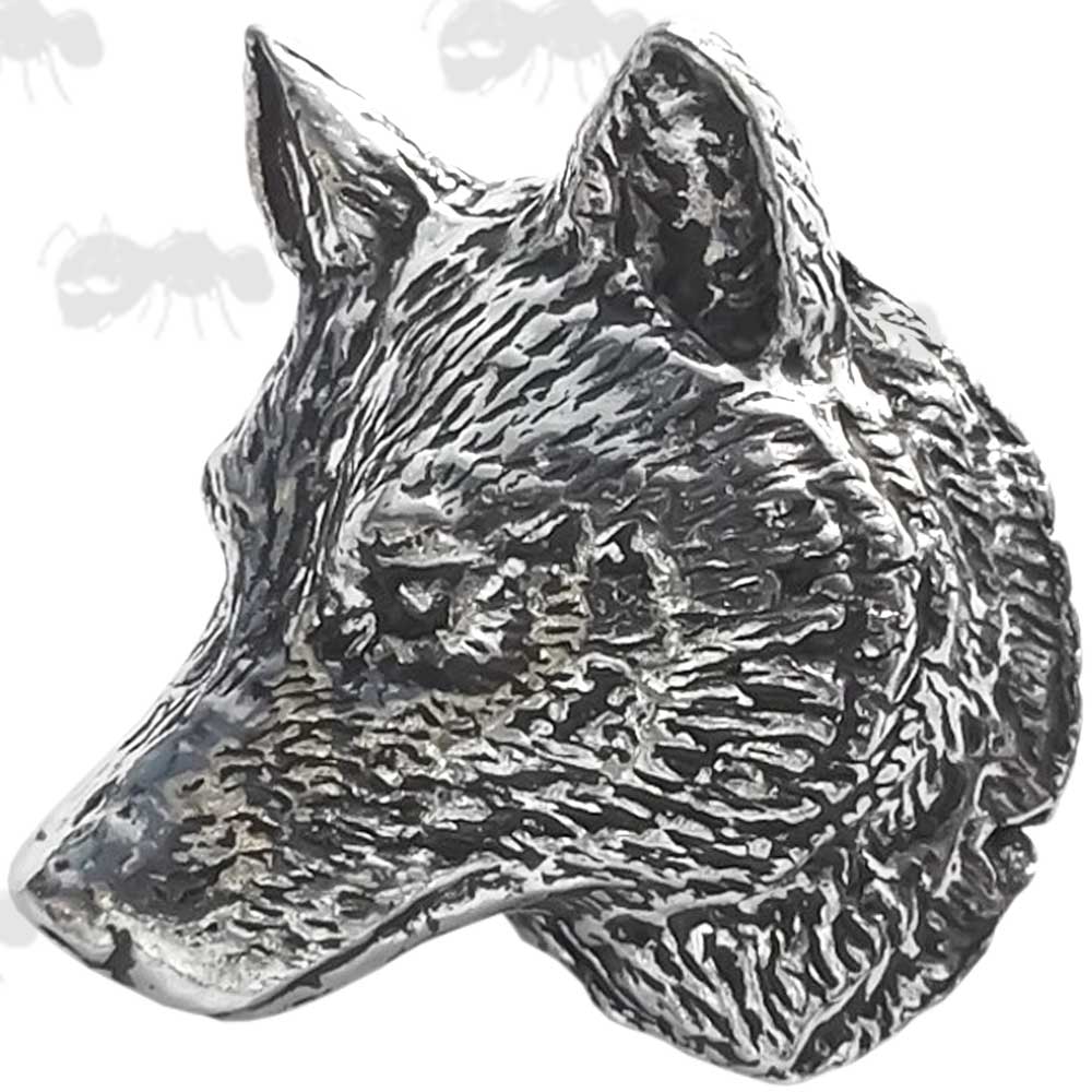 Wolf Head Pewter Pin Badge