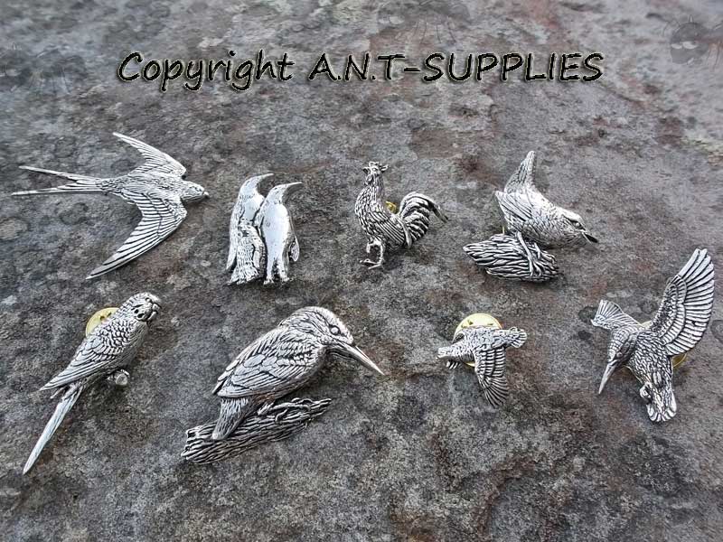 Range of Bird Design Pewter Pin Badges