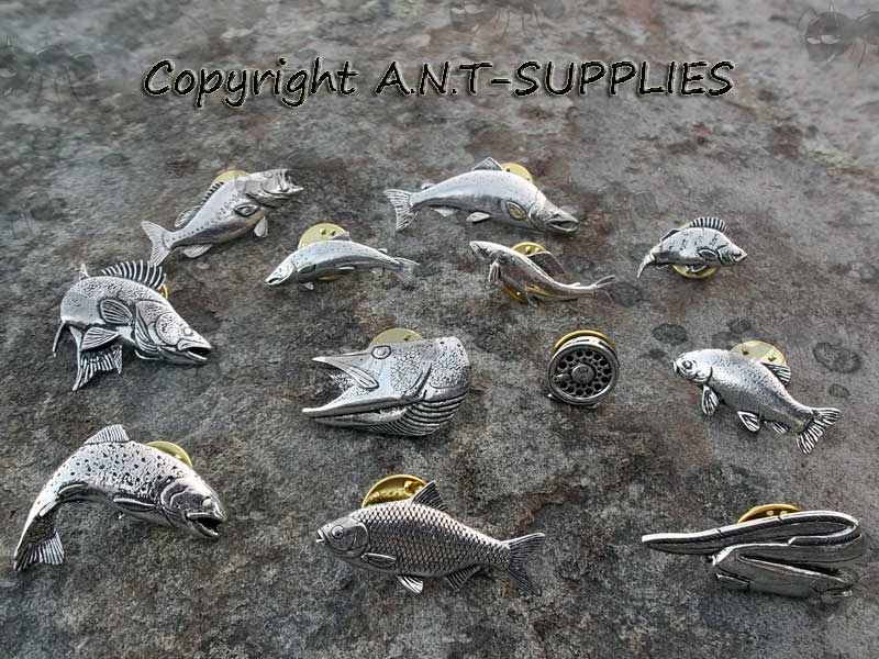 First Range of Fishing Design Pewter Pin Badges
