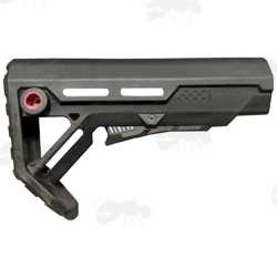 Black M4 Style Collapsible Tactical Rifle Buttstock with a Red 10mm Push Button Flush Fit QD Sling Swivel Socket