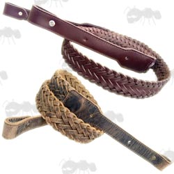 Cherry Brown and Aged Brown Leather Woven Gun Slings