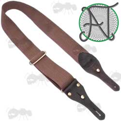 Deluxe AnTac Old English Styled Brown Canvas and Leather Gun Sling, With Dark Brown Leather End Tabs