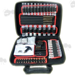 AnTac Universal Gun Cleaning Field Kit - Scrubing Brushes, Pick and Patches, Barrel Rods and Handle, Mops, Brushes, Pulls and Jags Cleaning Field Kit in a Black Soft Carry Case