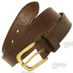 Bisley Brown Leather Stitched Trouser Waist Belt with Large Brass Buckle