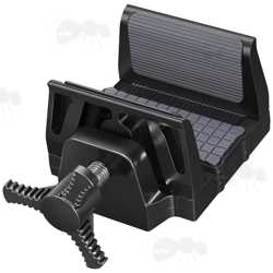Black Finished Metal Rifle Tripod Fitting Saddle Mount Rest with Oversized Tension Knob, for 1/4-20 and 3/8-16 Threaded Camera / Rifle Shooting Bipod or Tripod Sticks