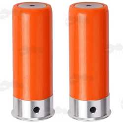 Pair of Bright Orange Plastic Snap Caps with Black Silicone Primers for 12g Shotguns